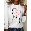 Round Neck 3D Printed Love Cat Footprint Pattern Top Fashionable Casual Long Sleeved Women's T-shirts