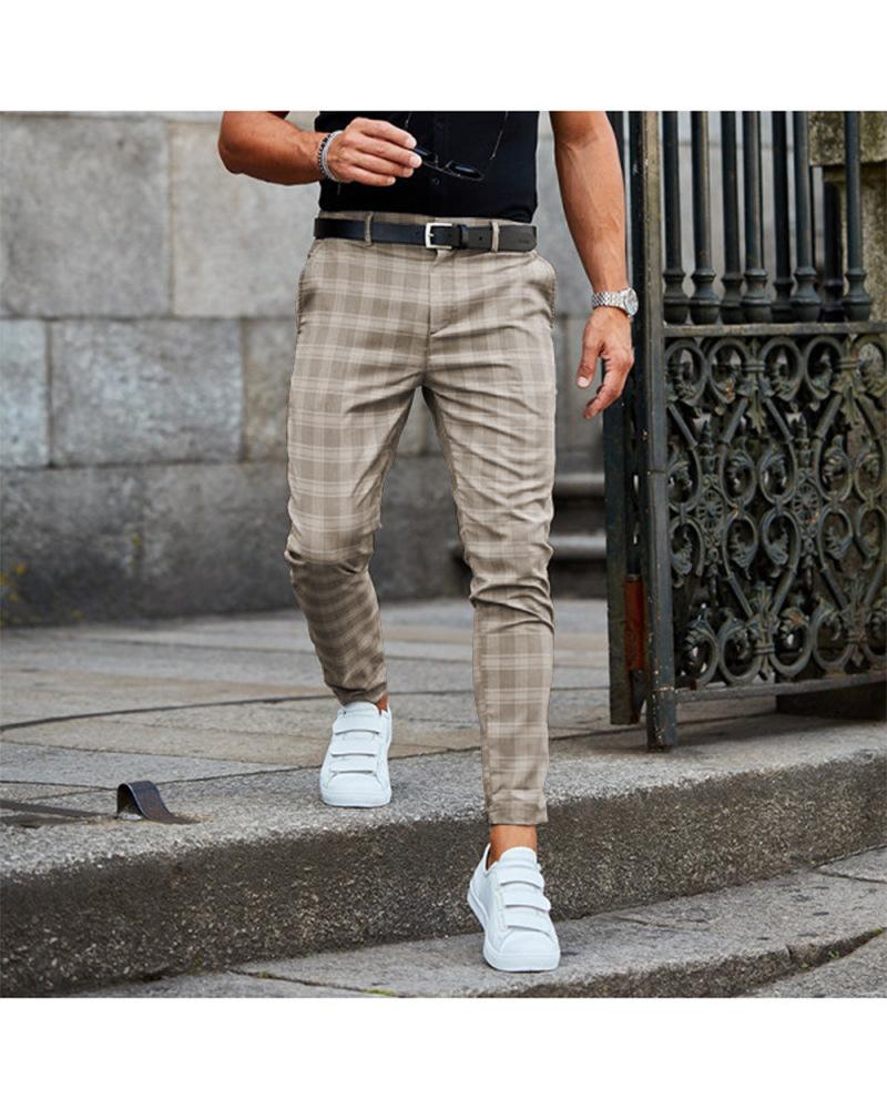 Мужские брюки в клетку Slim Fit Мягкие эластичные повседневные длинные брюки для работы, офиса и бизнеса