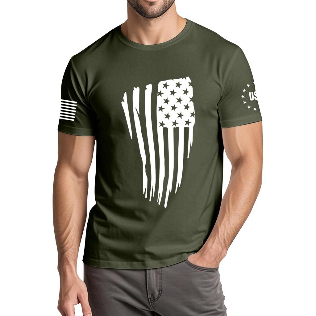 Мужская модная повседневная футболка с круглым вырезом и коротким рукавом с принтом «День независимости»