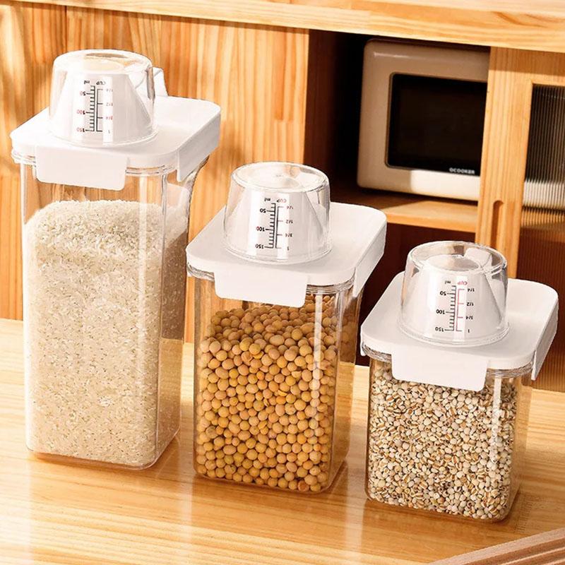Food Storage Containers with Lids Airtight and Measuring Cup Clear Plastic Kitchen and Pantry Organization Bin for Flour,Rice