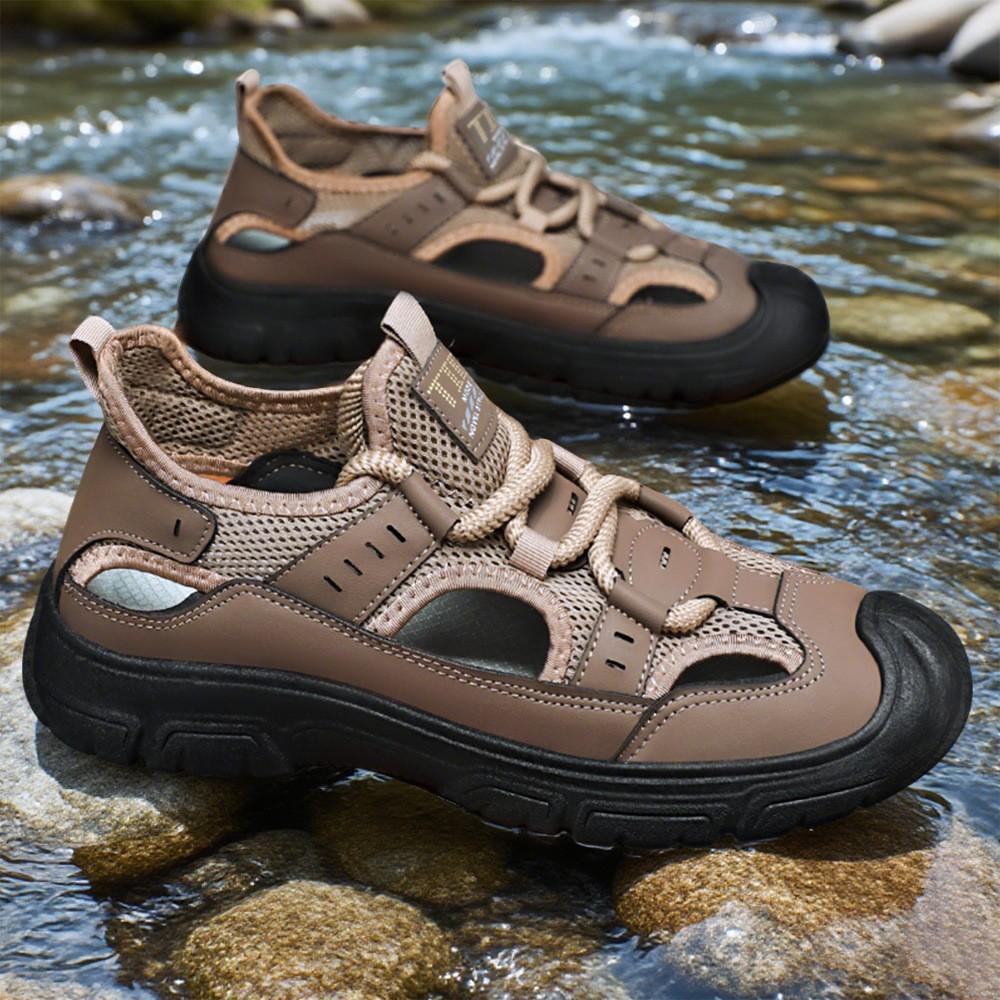 Sandals Men's New Breathable Hollow Men's Shoes Lightweight Beach Shoes Outdoor Sports Shoes Men's Shallow Single Shoes