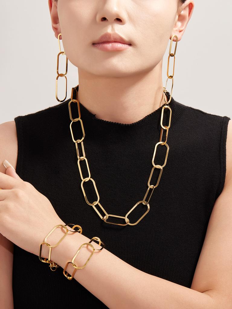 Толстая цепь ожерелье браслет серьги из нержавеющей стали с 18-каратным золотым покрытием наборы ожерелий браслетов серег-подвесок для женщин
