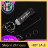 Car Stickers For Alfa Romeo Carbon fiber Car Key Chain Leather Keychain Ring For Alfa Romeo Giulia Stelvio Giulietta 156 159 147