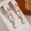 Double Geometric Zircon Dangle Earrings Gold Color Trendy Jewelry Women Accessories