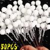 50/5PCS Christmas Artificial Berries White Snowflake Holly Berry Branches DIY Wreath Xmas Tree Fake Flower New Year Party Decor