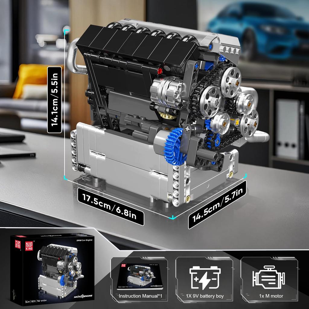 Mould King 10213 Car Engine Building Block Model Kit, 744 Pieces – Realistic Engine Toy, Great for STEM Learning & Gifting, Ages 14+