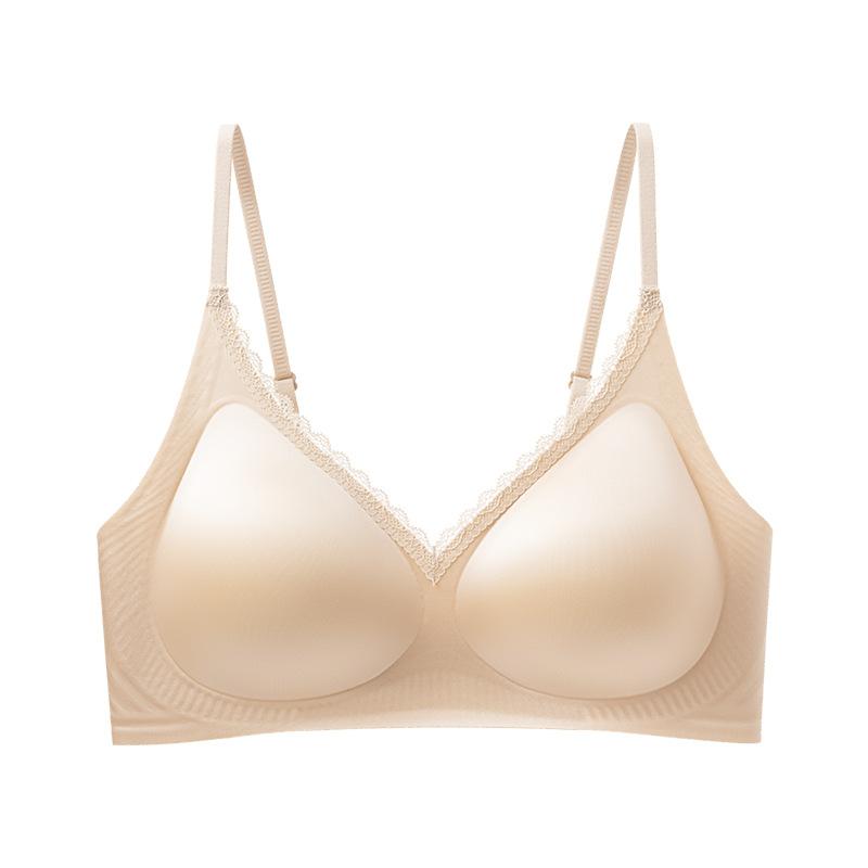 Traceless jelly soft support upper support gathering bra anti-sagging light luxury light-sensitive satin seamless underwear