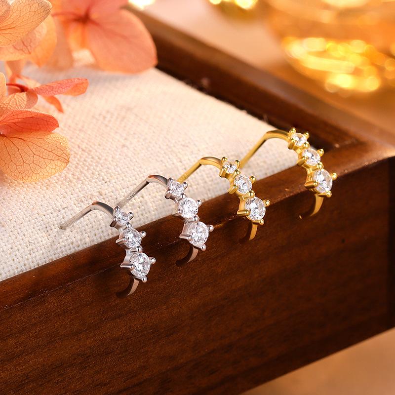 Girls Real 925 Sterling Silver fashion diamond Sparkling Earrings for Women Party Birthday Fine Jewelry