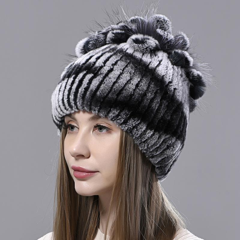 Новая роскошная женская меховая шапка на зиму, ручная работа, шапка из натурального меха кролика рекс, лисы, пушистый женский меховой головной убор, брендовые теплые шапки, шапка