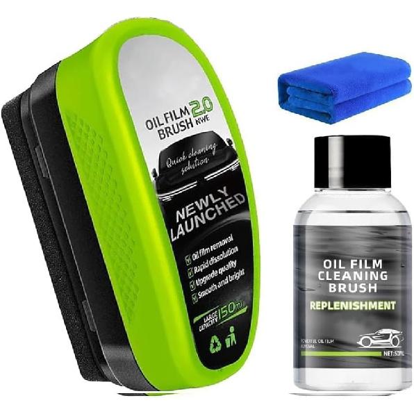 Upgrade Automotive Oil Film Cleaning Brush, 2025 New 2.0 Green Oil Film Wipe, Car Glass Oil Film Cleaner For Windshield, Oil Film Cleaning Brush,