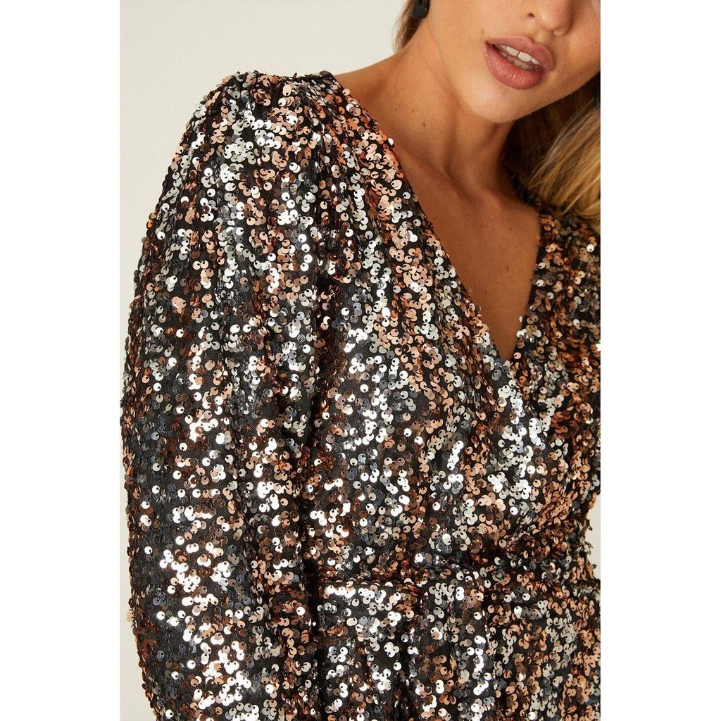 Dorothy Perkins Женское/женское платье миди с пайетками и поясом с запахом