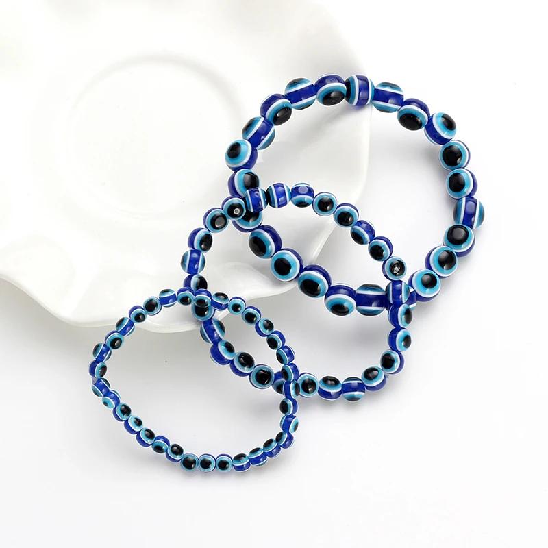 Evil Eye Fashion 4 6 8mm Blue Resin Beads Beaded Bracelet Turkish Style Charm Blue Eye Bead Bracelet For Women