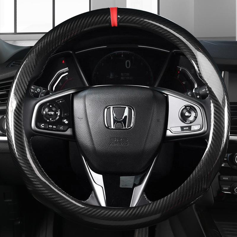 For Honda Civic 2016 2017 2018 2019 2020 2021 2022 10th Carbon Fiber+Suede Cow Leather Car Steering Wheel Cover Auto Accessories KC3