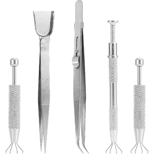 5pcs Sprinkles Pen Tools for Cake Decorating, Grabber Tool Holder Set Include Pearl Piercing Ball Grabber & Tweezers Jewelry Septum Earring Bead Pick