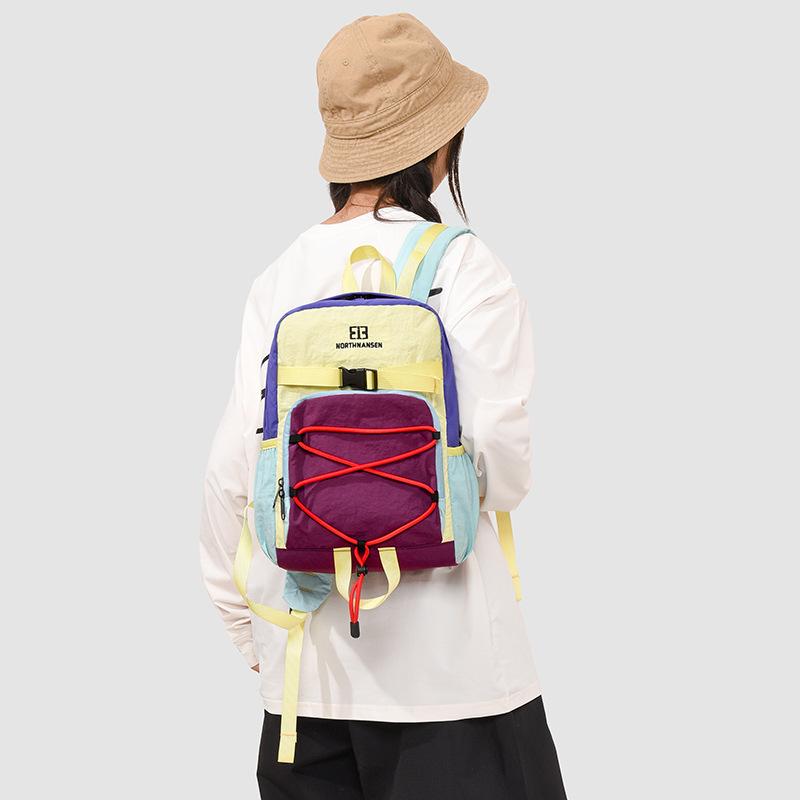 Спортивный рюкзак Colorblock с передней эластичной шнуровкой и пряжкой, повседневный легкий рюкзак для путешествий на открытом воздухе