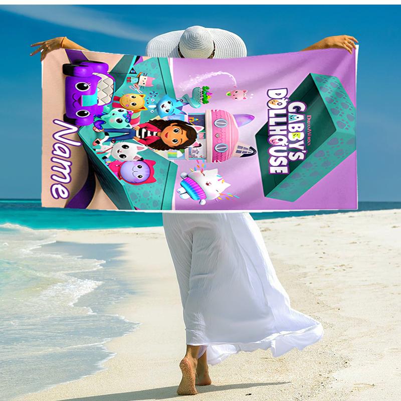 Personalized customized proof beach towel with Gabby's Dollhouse pattern - soft, absorbent, quick-drying, perfect swimming, camping&bathing