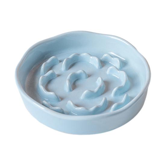 Raised Pet Slow Feeder Bowl, Ceramic Slow Down Eating Food Bowl, Anti Vomiting Food Dish for Small Medium Dogs & Cats