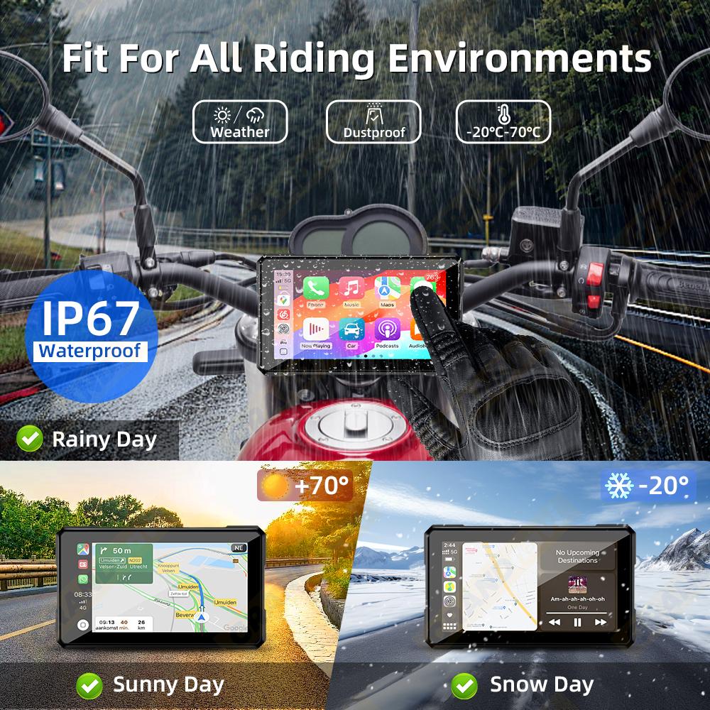 5-дюймовая Навигация для Мотоцикла CarPlay GPS Беспроводной CarPlay Android Auto IP67 Дисплей Портативный Мото Монитор