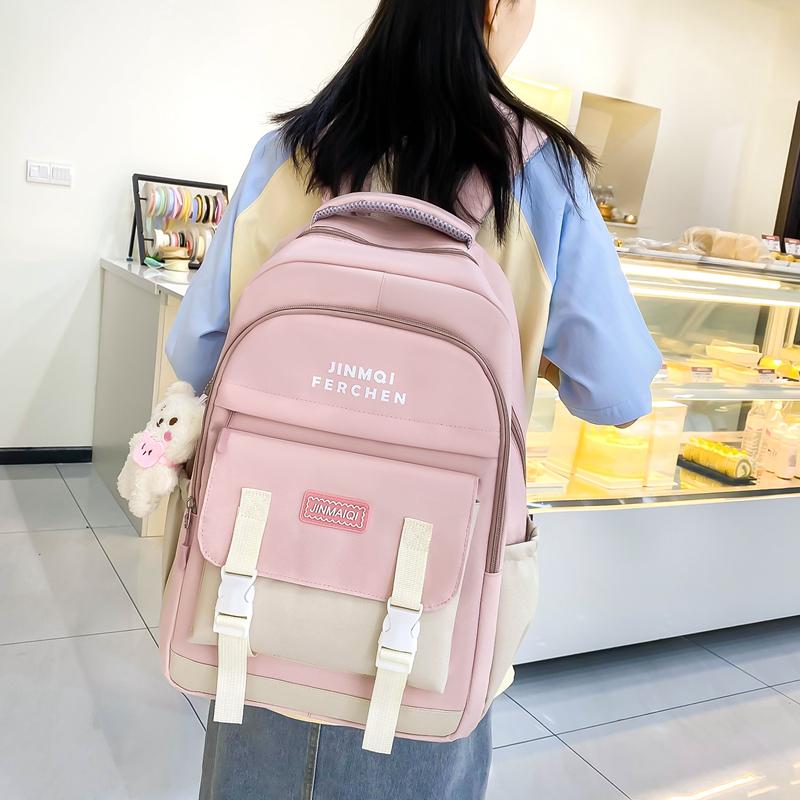 Школьный портфель, комплект из нескольких предметов, контрастный цвет, унисекс, рюкзак большой вместимости для кампуса для старшеклассников