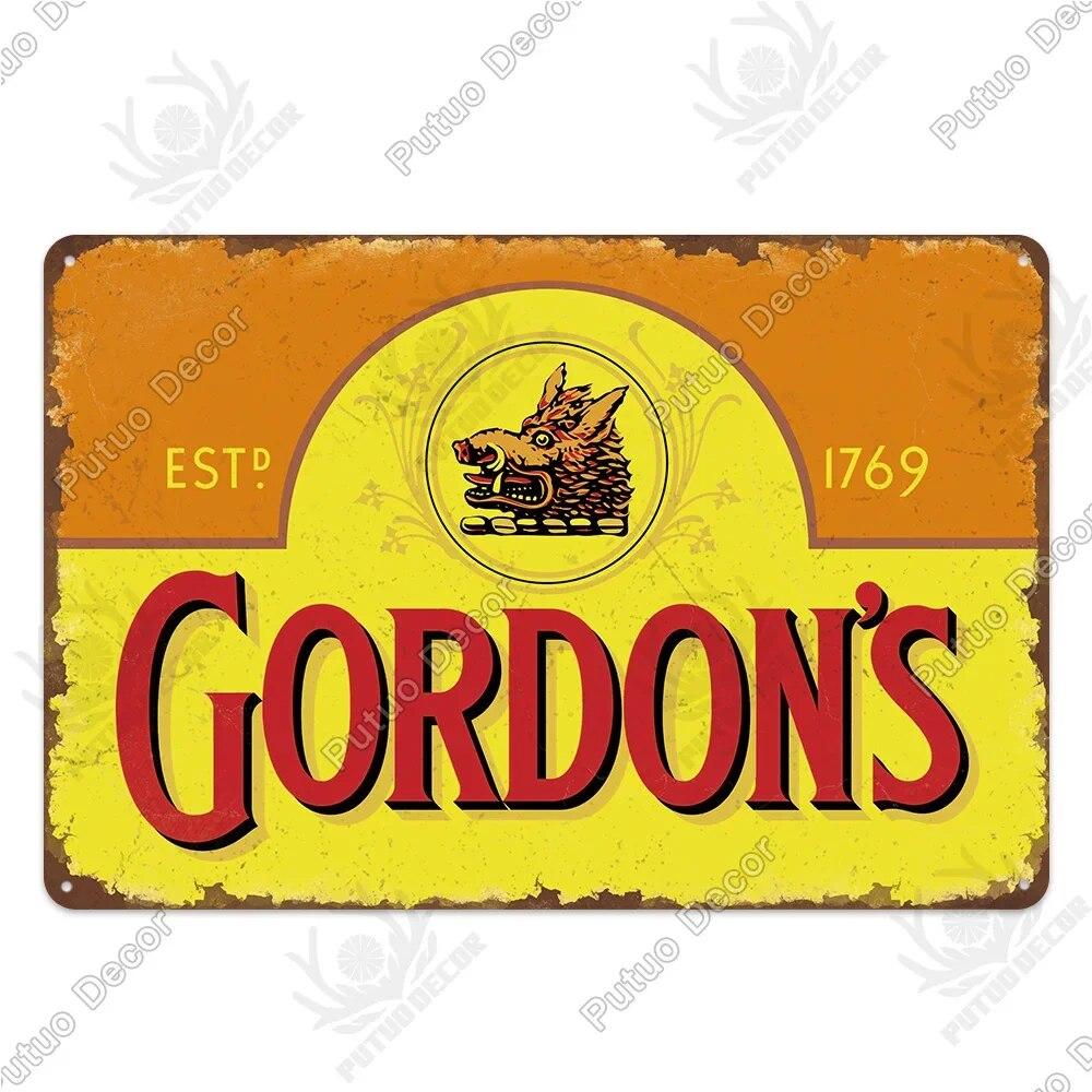 Putuo Decor Classic Gin Vintage Metal Sign Wine Tin Sign Decorative Plaque for Bar Pub Club Decoration Wall Decor Alcohol Sign