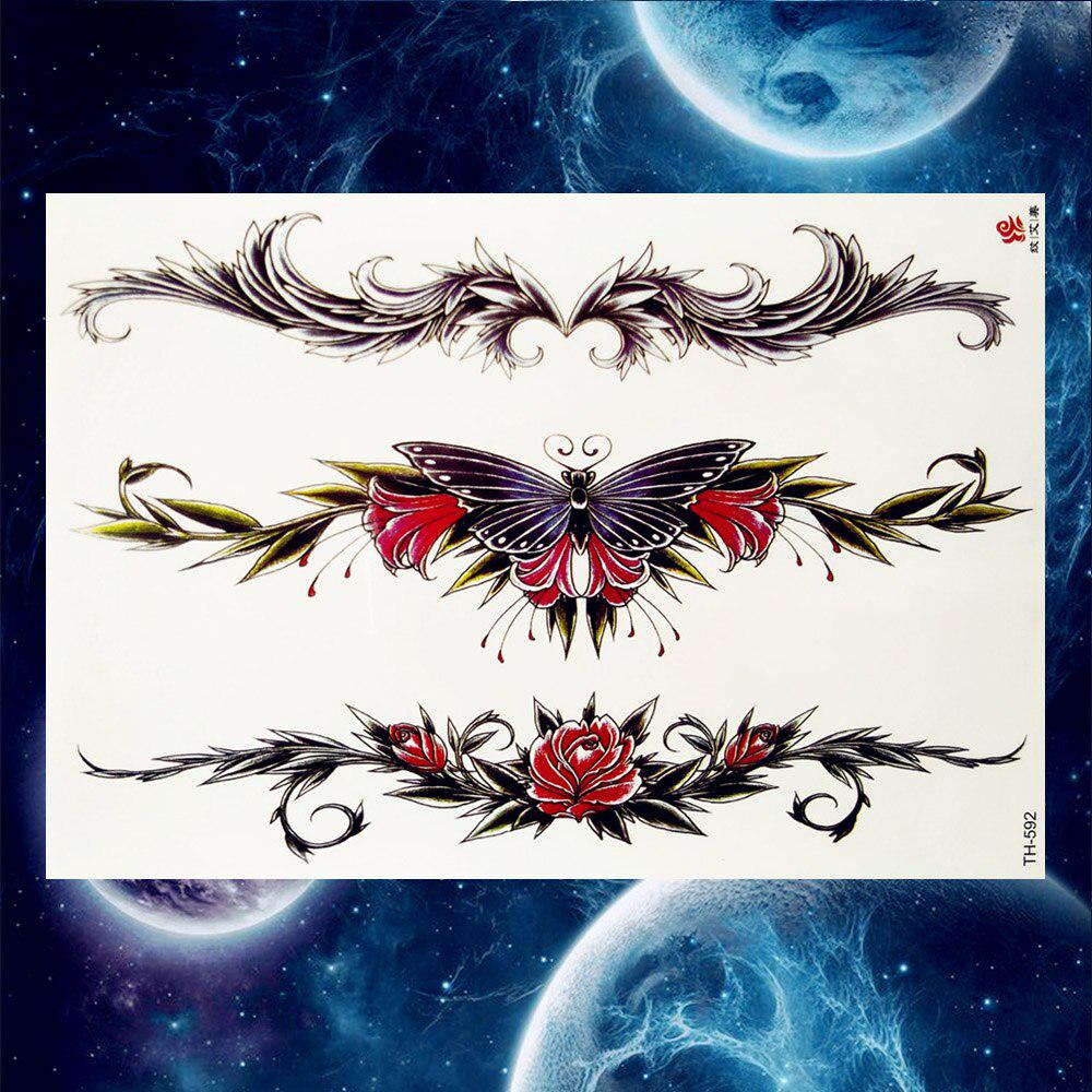 1PC Black Tulip Tattoos Stickers Women Arm Art Bracelet Tattoo Temporary Butterfly Rose Chains Chest