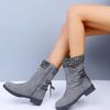 Women's Fashionable Boots Oversized Mid Length Women's Boots Comfortable Low Heel Boots Square Heel Round Toe Casual Boots