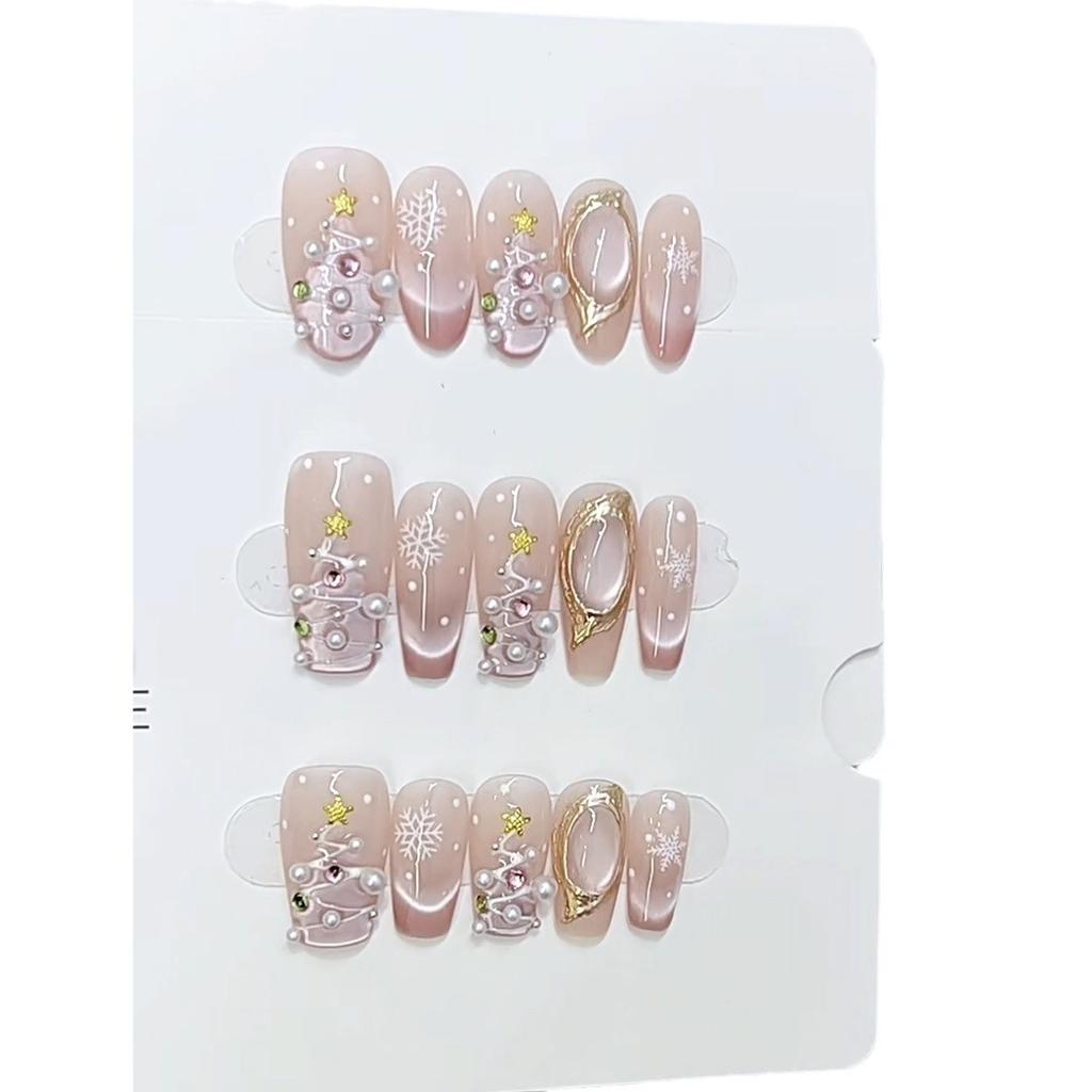 Чисто ручная работа фототерапия носимые доспехи рождество первый снег 2.0 готовый продукт многоразовые накладки на ногти можно снять