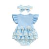 Newborn Girl Outfit 3 6 9 12 18 Months Fly Sleeve Flower Print Bow Patchwork Romper with Hairband Summer Clothes
