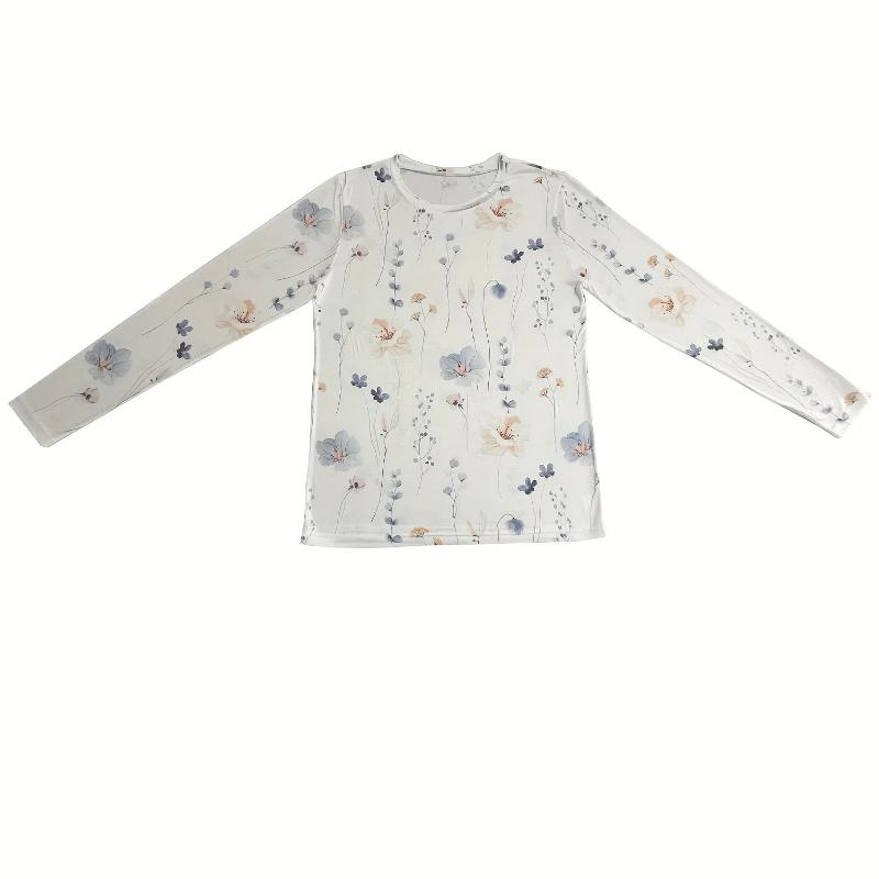 Футболка с круглым вырезом с цветочным принтом, повседневный топ с длинными рукавами на весну и осень, женская одежда