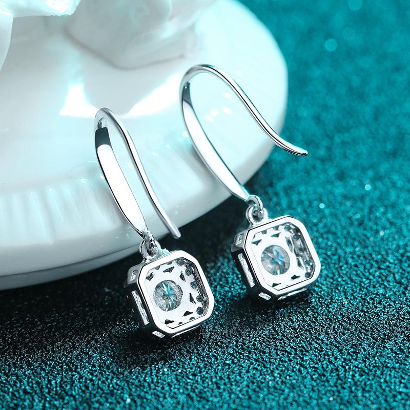 Серьги из стерлингового серебра 925 пробы, женские квадратные серьги-крючки для сумок, аксессуары для ушей, золото Pt950, 50 очков, серьги из камня Мосан