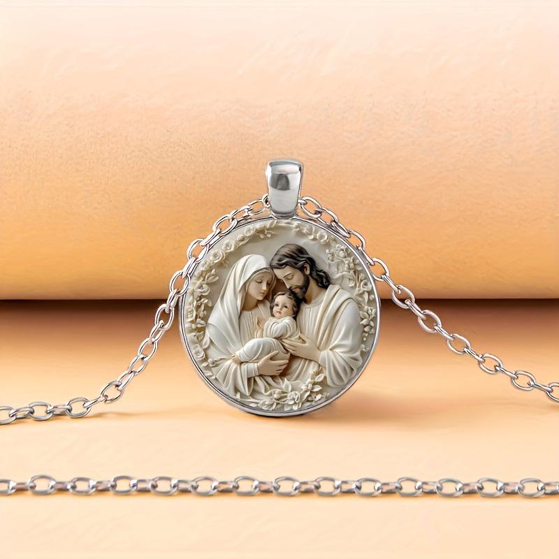 Virgin Mary Pattern Time Gem Pendant Keychain Jewelry