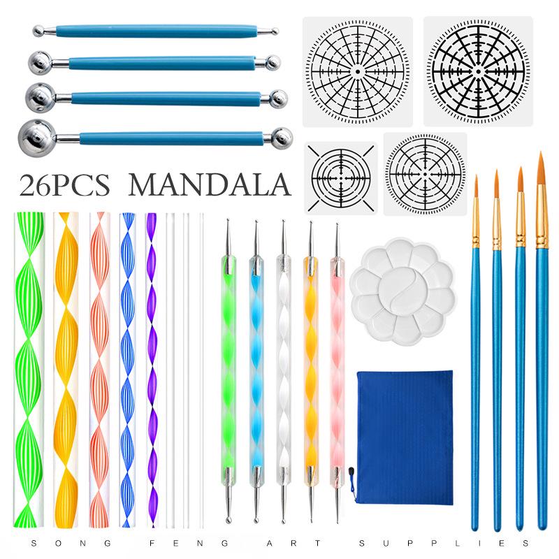 Mandala Dotting Tools: 26-Piece Set with Painting Templates, Dotting Pens, Ball Stylus, Rubbing Sticks & Creative Embellishments.