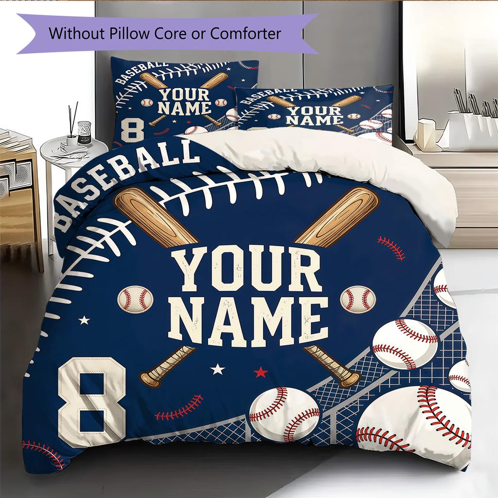 Custom Name Ball Game Graphic Pattern Bedding Quilt Set Home Decoration Gift (1 * duvet cover + 2 * pillowcase without core)
