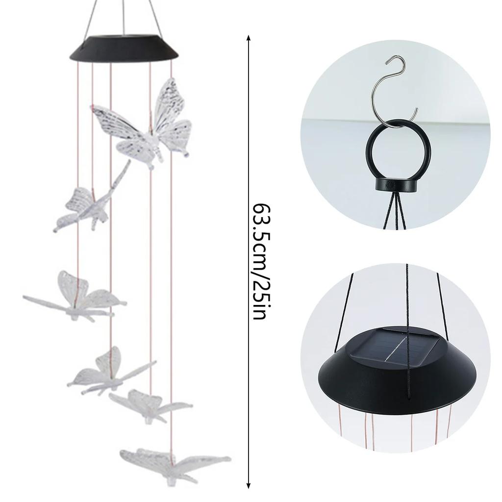 Butterfly Solar Wind Chime Light Multicolor Light Waterproof Chandelier with Bell for Garden Home Yard Lawn Decoration