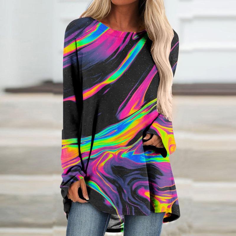 GMXIA Women's Fashion Casual Summer Long Sleeve O-Neck Blouses & Shirts