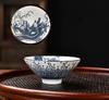 Blue and White Porcelain Tea Cup Handmade Dragon Phoenix Fish Pavilion Chinese Kungfu Teacup Ceremony Teaware Master Cups