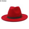 Фетровая шляпа Федора с красной зеленой лентой для женщин, классическое платье, официальная церковная зимняя шляпа, шерстяная панама с широкими полями, джазовая кепка