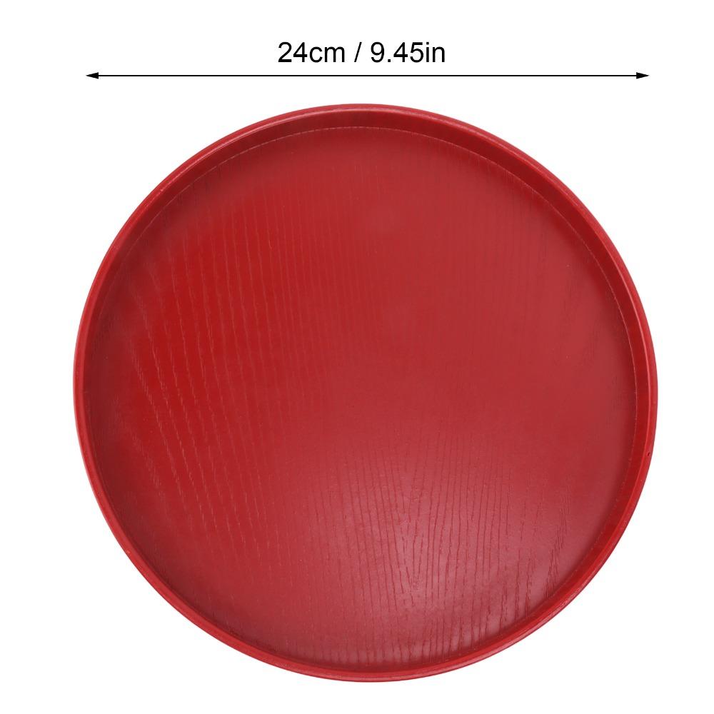 Wine Red Wooden Serving Tray Wooden Round Tea Plate Food Meals Serving Red Serving Tray Tea House