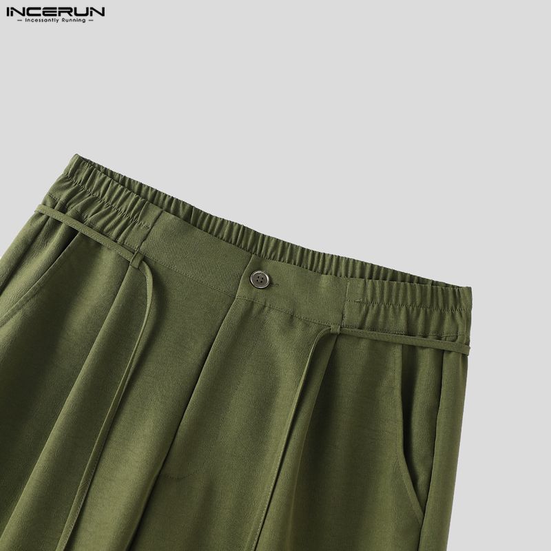 INCERUN Мужской костюм-двойка, рубашки с полурукавом и брюки с воротником-стойкой, повседневные свободные комплекты