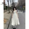 Summer French Style Retro High-end Gentle Temperament Dress Solid Color Tight Waist Simple Slim Long Dress