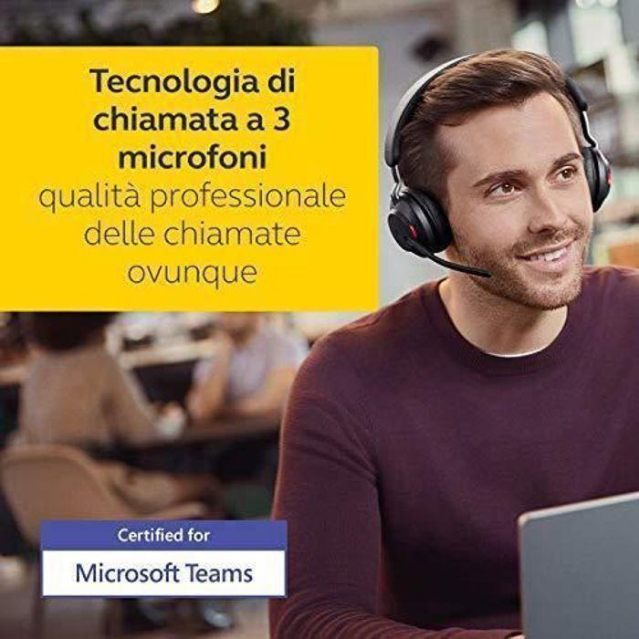 Jabra Evolve2 65 Casque PC Sans Fil Casque Audio Anti Bruit Certifie Microsoft Teams avec Batterie Longue Duree Adaptateur Blu