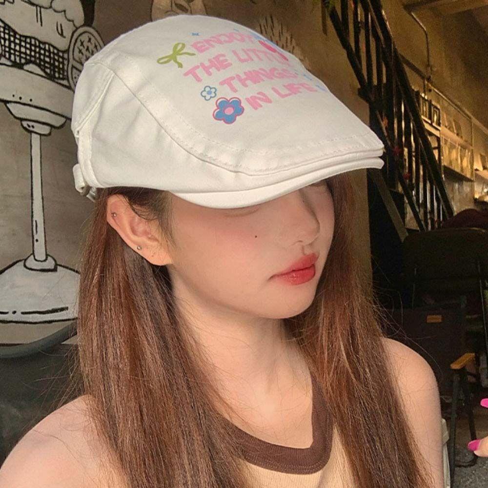 Вишневый берет Y2k Винтажная шляпа художника Индивидуальная граффити Кепка вперед Унисекс