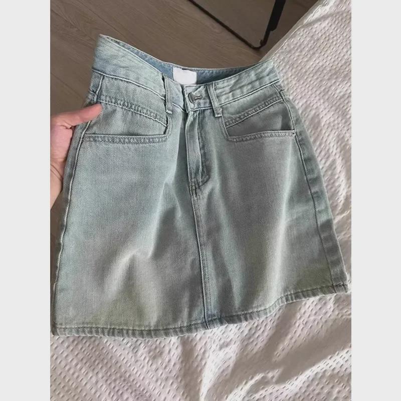 Женская юбка-трапеция из ретро-джинса больших размеров с высокой талией на лето