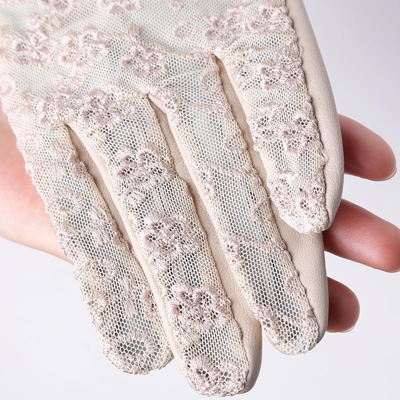 Кружевные кожаные перчатки Черные короткие перчатки из овчины