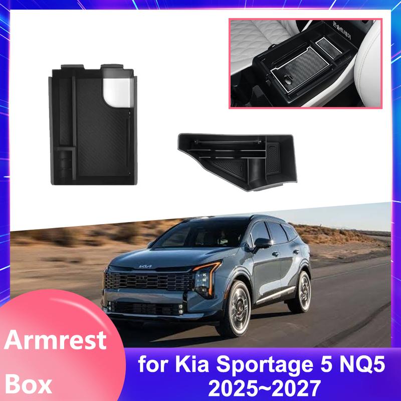 Car Storage Box for Kia Sportage 5 NQ5 2025~2027 2026 Rubber Mat ABS Armrest Central Console Tidying Organizer Tray Accessories