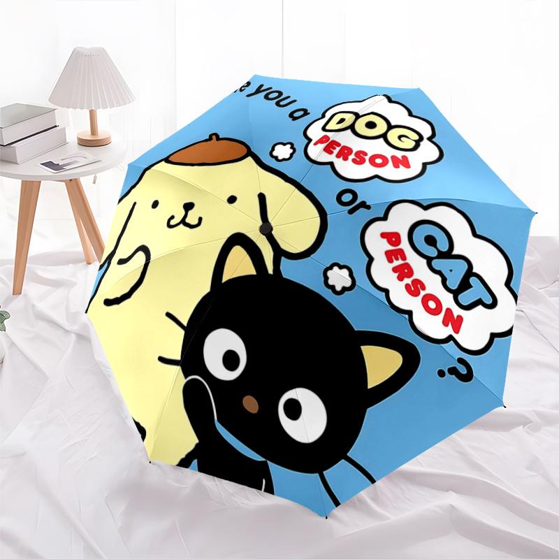 1pc Sanrio Characters: Are You a Dog Person or Cat Person Automatic Opening Folding Umbrella - Perfect for Fans, Travelers, Everyday Use, and Festive
