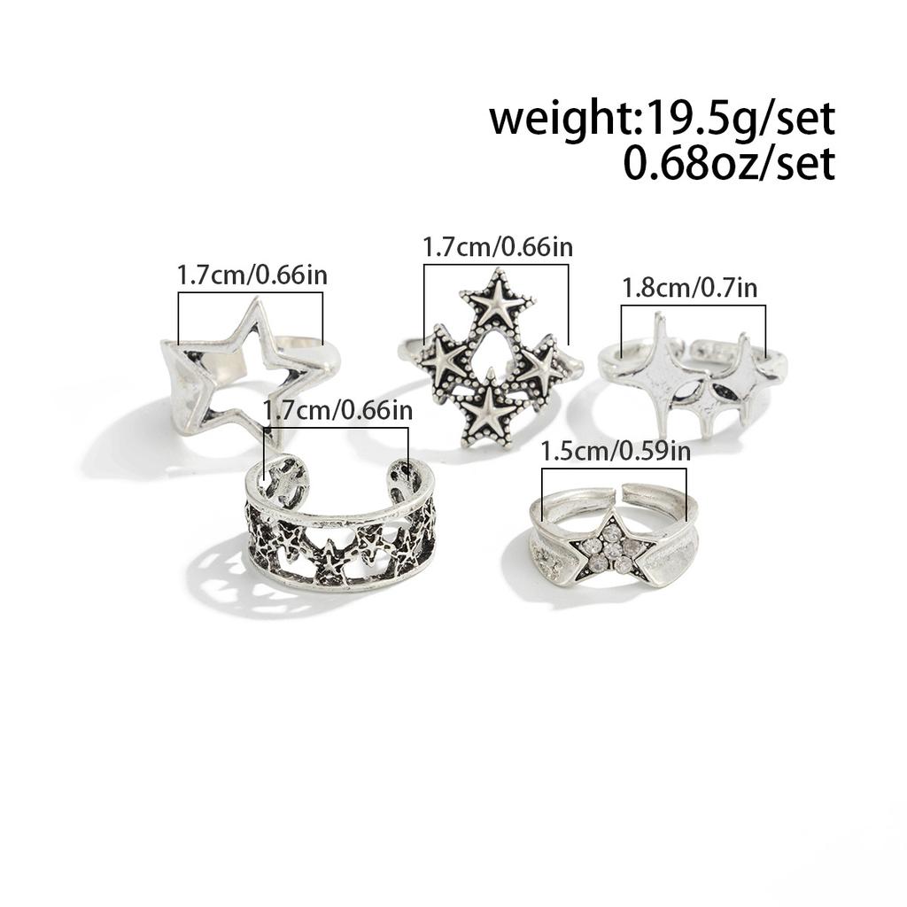 Exaggerated Personality Five-Pointed Star Ring Set for Men, Trendy High-End Hip-Hop Niche Rings for Men