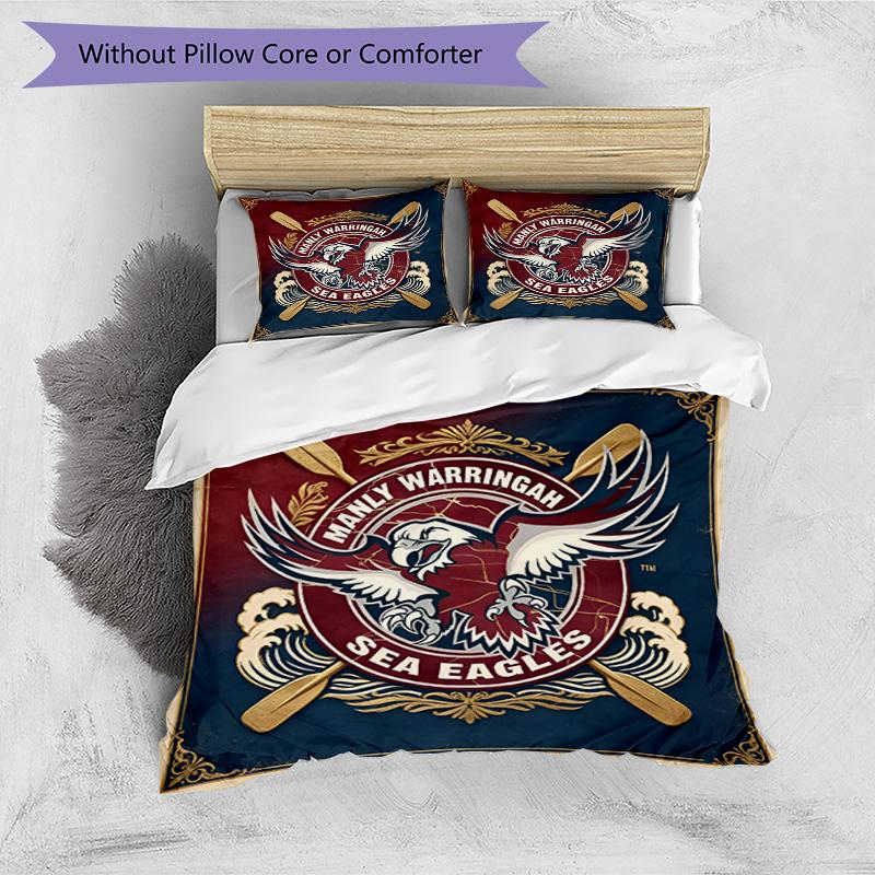 3pcs Duvet Cover Set (1*Duvet Cover + 2*Pillowcase, Without Core), Manly Warringah Sea Eagles Print Bedding Set, Bedroom Decor, All‑Season, Birthday G