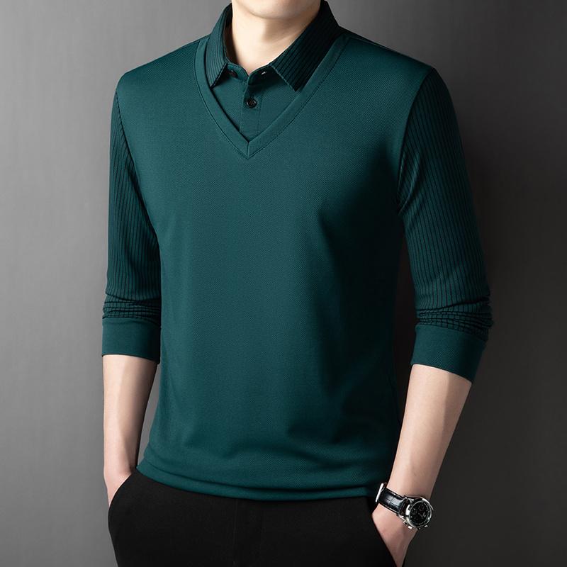 STORN Новый мужской повседневный и модный лонгслив однотонный с имитацией двух предметов рубашка-поло деловая всесезонная универсальная