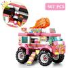 City Outing Bus Ice Cream Burger Shop Car Building Blocks Food Snack Street View Store Van Bricks Toy For Children Girl